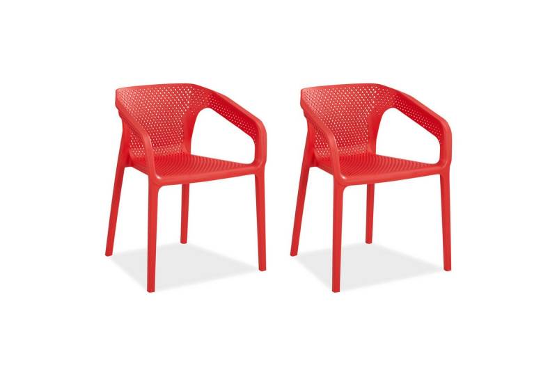 Homestyle4u Gartenstuhl Balkon Terrasse stapelbar wetterfest Hochlehner Kunststoff Küchenstuhl (2er Set, 2 Stühle, 2 St), Rot, Essstuhl von Homestyle4u