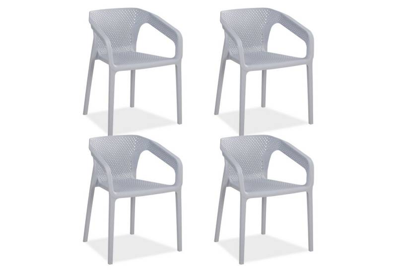 Homestyle4u Gartenstuhl Balkon Terrasse stapelbar wetterfest Hochlehner Kunststoff Küchenstuhl (4er Set, 4 Stühle, 4 St), Grau, Essstuhl von Homestyle4u