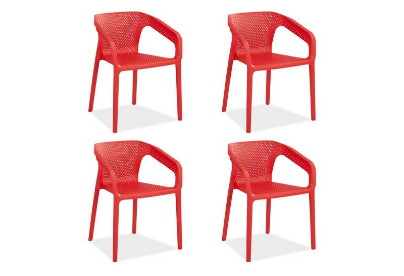 Homestyle4u Gartenstuhl Balkon Terrasse stapelbar wetterfest Hochlehner Kunststoff Küchenstuhl (4er Set, 4 Stühle, 4 St), Rot, Essstuhl von Homestyle4u