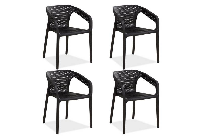 Homestyle4u Gartenstuhl Balkon Terrasse stapelbar wetterfest Hochlehner Kunststoff Küchenstuhl (4er Set, 4 Stühle, 4 St), Schwarz, Essstuhl von Homestyle4u