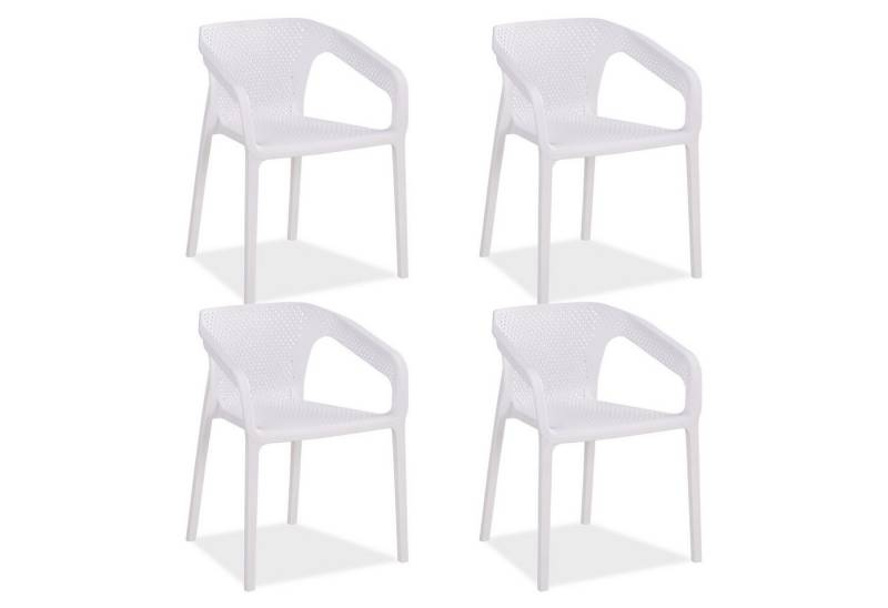 Homestyle4u Gartenstuhl Balkon Terrasse stapelbar wetterfest Hochlehner Kunststoff Küchenstuhl (4er Set, 4 Stühle, 4 St), Weiß, Essstuhl von Homestyle4u