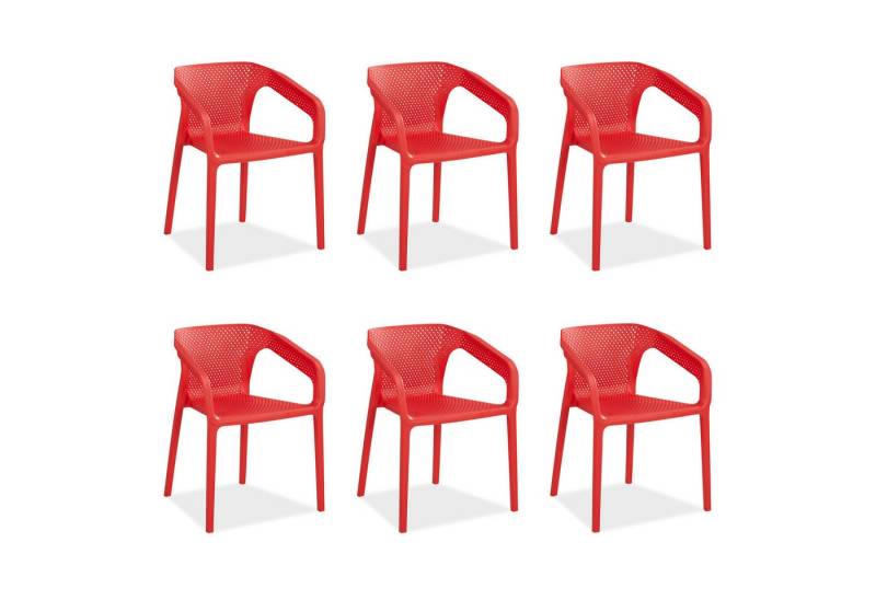 Homestyle4u Gartenstuhl Balkon Terrasse stapelbar wetterfest Hochlehner Kunststoff Küchenstuhl (6er Set, 6 Stühle, 6 St), Rot, Essstuhl von Homestyle4u