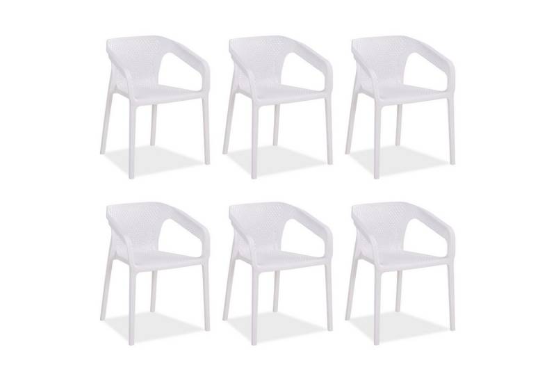 Homestyle4u Gartenstuhl Balkon Terrasse stapelbar wetterfest Hochlehner Kunststoff Küchenstuhl (6er Set, 6 Stühle, 6 St), Weiß, Essstuhl von Homestyle4u