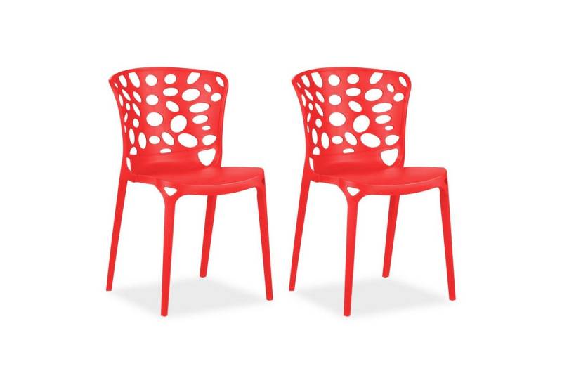 Homestyle4u Gartenstuhl stapelbar Kunststoff modern Muster Balkon Terrasse Küche stabil (Set, 2 Stühle), Rot von Homestyle4u