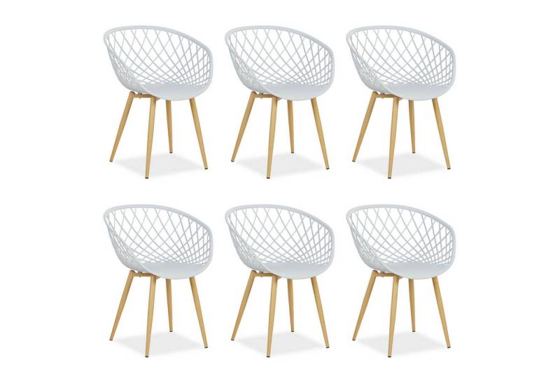 Homestyle4u Gartenstuhl Stuhl Balkonstuhl Massiv Küche Küchenstuhl mit Armlehne Loungesessel (6er Set, 6 Stühle, 6 St), Grau, Stuhlbeine aus Stahl, Essstuhl von Homestyle4u