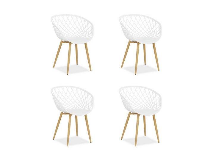 Homestyle4u Gartenstuhl Stuhl Balkonstuhl Massiv Küche Küchenstuhl mit Armlehne Loungesessel (4er Set, 4 St), Weiß, Stuhlbeine aus Stahl, Essstuhl von Homestyle4u