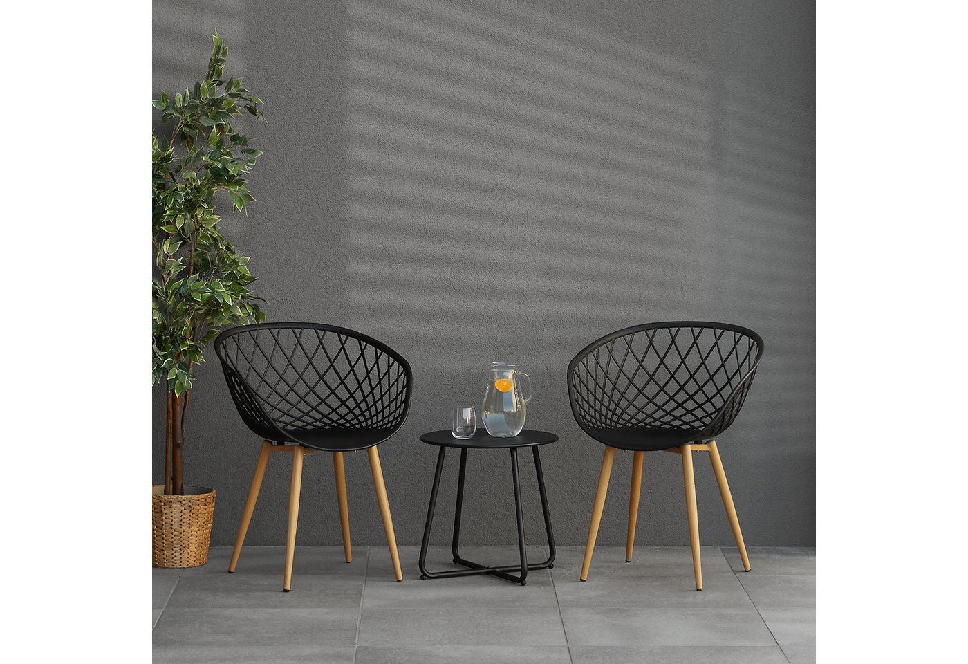 Homestyle4u Gartenstuhl Stuhl Balkonstuhl Massiv Küche Küchenstuhl mit Armlehne Loungesessel (6er Set, 6 Stühle, 6 St), Schwarz, Stuhlbeine aus Stahl, Essstuhl von Homestyle4u