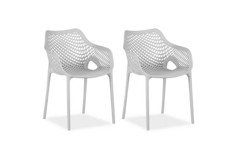 Homestyle4u Gartenstuhl mit Armlehne Balkon Terrasse stapelbar Kunststoff modern (2 Stühle), Grau von Homestyle4u