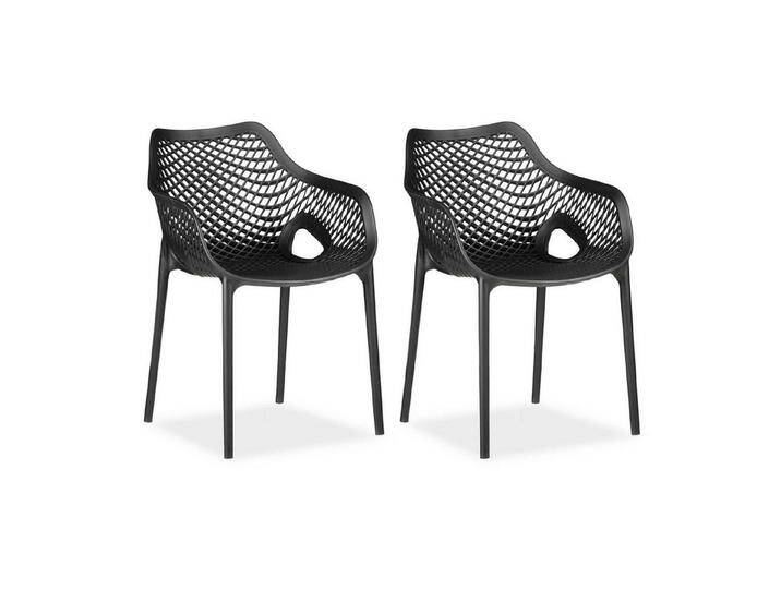 Homestyle4u Gartenstuhl mit Armlehne Balkon Terrasse stapelbar Kunststoff modern (2er Set), Schwarz, schwarz, 2 Stühle, Schwarz von Homestyle4u
