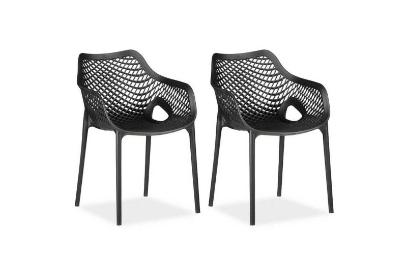 Homestyle4u Gartenstuhl mit Armlehne Balkon Terrasse stapelbar Kunststoff modern (2er Set), Schwarz von Homestyle4u