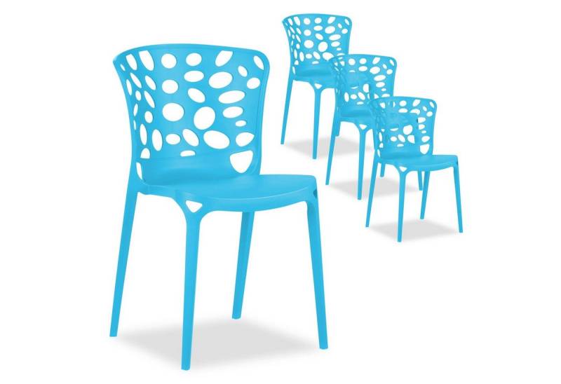 Homestyle4u Gartenstuhl stapelbar Kunststoff modern Muster Balkon Terrasse Küche stabil (4 Stühle), Blau von Homestyle4u