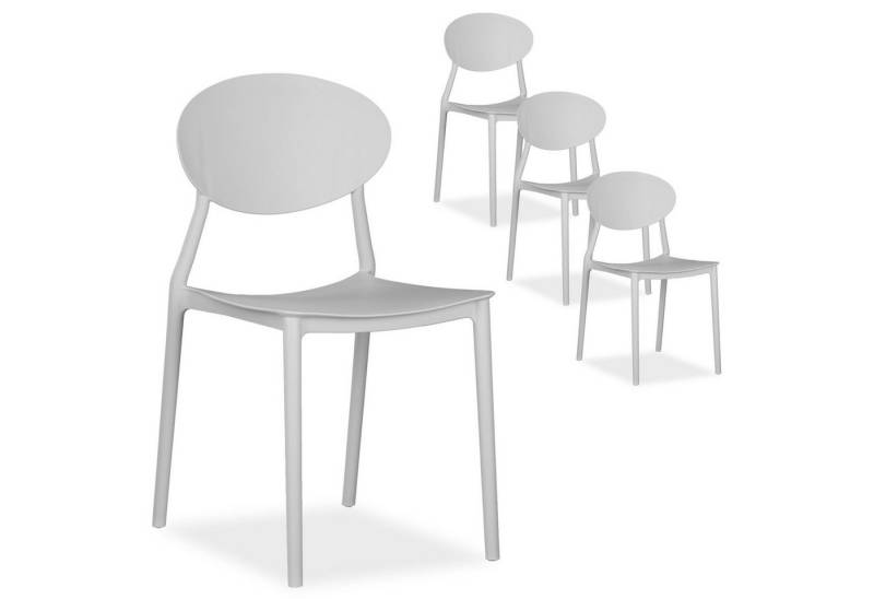 Homestyle4u Gartenstuhl 4er Set stapelbar Kunststoff modern Balkon Terrasse Küche stabil oval (4er Set, 4 Stühle, 4 St), Grau, Essstuhl von Homestyle4u