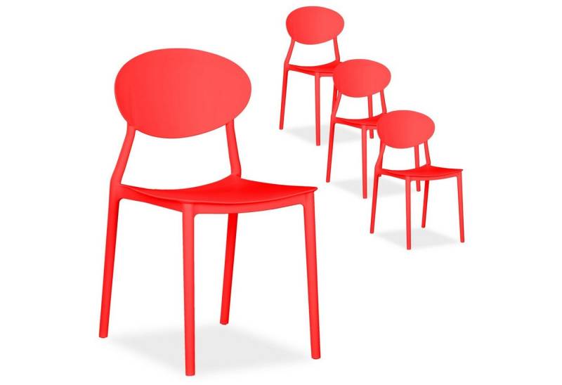 Homestyle4u Gartenstuhl 4er Set stapelbar Kunststoff modern Balkon Terrasse Küche stabil oval (4er Set, 4 Stühle, 4 St), Rot, Essstuhl von Homestyle4u