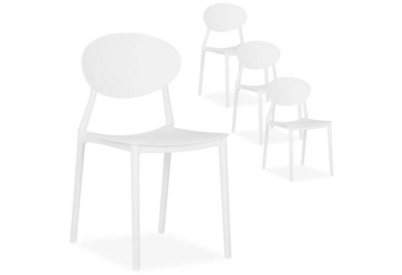 Homestyle4u Gartenstuhl 4er Set stapelbar Kunststoff modern Balkon Terrasse Küche stabil oval (4er Set, 4 Stühle, 4 St), Weiß, Essstuhl von Homestyle4u
