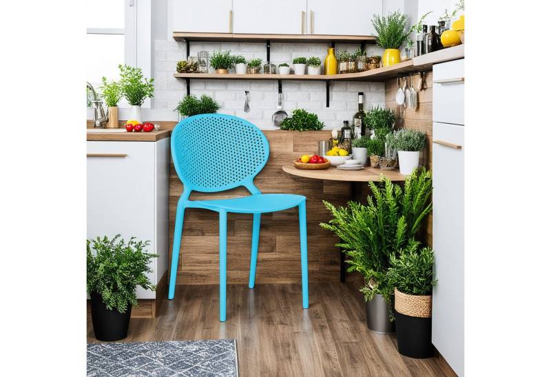 Homestyle4u Gartenstuhl stapelbar Kunststoff modern Muster Balkon Terrasse Küche stabil oval (4er Set, 4 Stühle), Blau von Homestyle4u