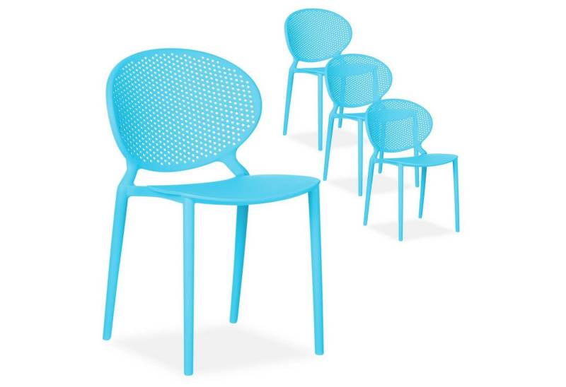 Homestyle4u Gartenstuhl stapelbar Kunststoff modern Muster Balkon Terrasse Küche stabil oval (4er Set, 4 Stühle, 1 St), Blau, Essstuhl von Homestyle4u