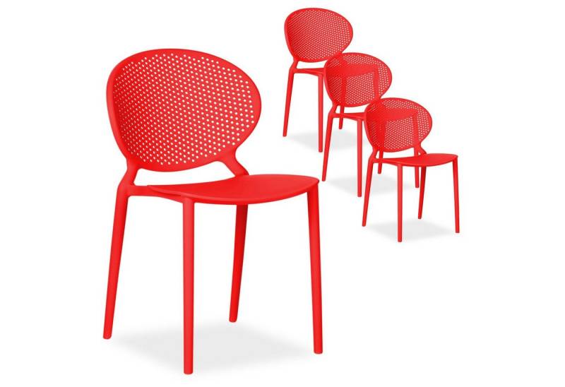 Homestyle4u Gartenstuhl stapelbar Kunststoff modern Muster Balkon Terrasse Küche stabil oval (4er Set, 4 Stühle, 1 St), Rot, Essstuhl von Homestyle4u