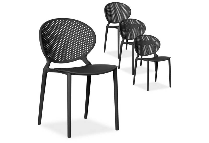 Homestyle4u Gartenstuhl stapelbar Kunststoff modern Muster Balkon Terrasse Küche stabil oval (4er Set, 4 Stühle, 2 St), Schwarz, Essstuhl von Homestyle4u