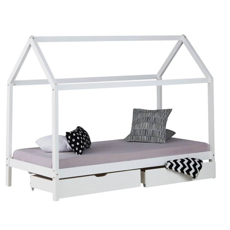 Homestyle4u Hausbett 90 x 200 cm mit Matratze in Weiß mit Bettkasten 2081 von Homestyle4u
