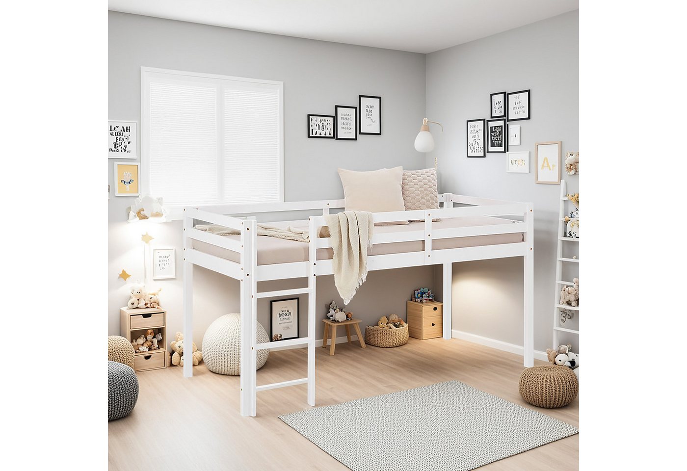 Homestyle4u Hochbett 90x200 Kinderbett Rausfallschutz Grau/Weiß Kinder Leiter Treppe Kiefer, Jungen Mädchen Homestyle4u Hochbett 90x200 Kinderbett Rausfallschutz Grau/Weiß Kinder Leiter Treppe Kiefer, Jungen Mädchen von Homestyle4u