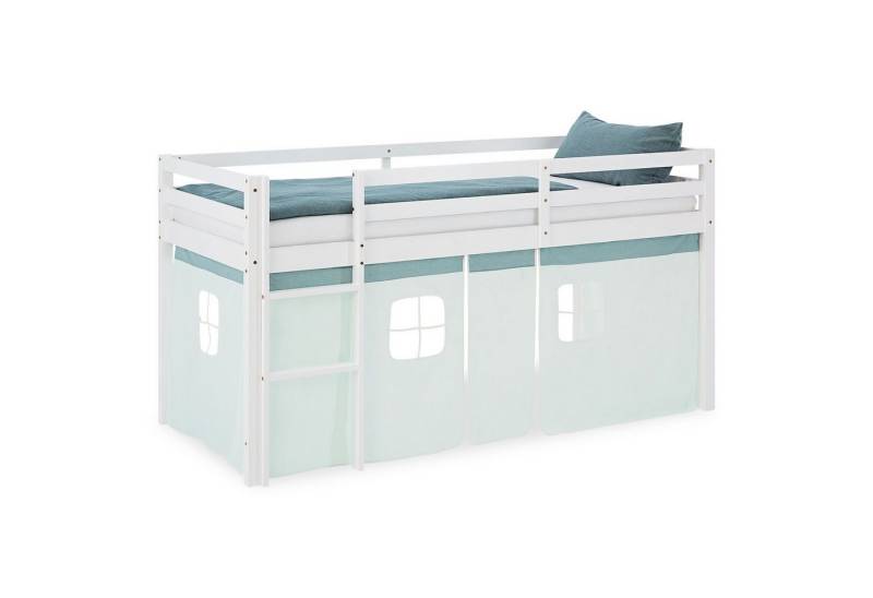 Homestyle4u Hochbett 90x200 Stockbett Vorhang Kinderbett Holz Kiefer Weiß Grün Mint Kinder mit Rausfallschutz, Junge Homestyle4u Hochbett 90x200 Stockbett Vorhang Kinderbett Holz Kiefer Weiß Grün Mint Kinder mit Rausfallschutz, Junge von Homestyle4u