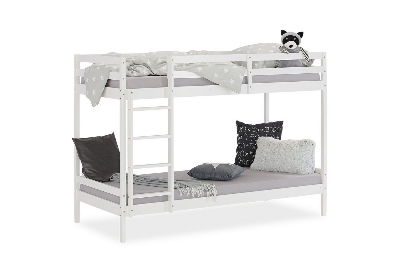 Homestyle4u Hochbett 90x200 für 2 Kinder Weiß Doppelstockbett Hochbett mit Leiter Treppe (Set, mit 2x Lattenrost) Kiefer, Etagenbett, Stockbett von Homestyle4u