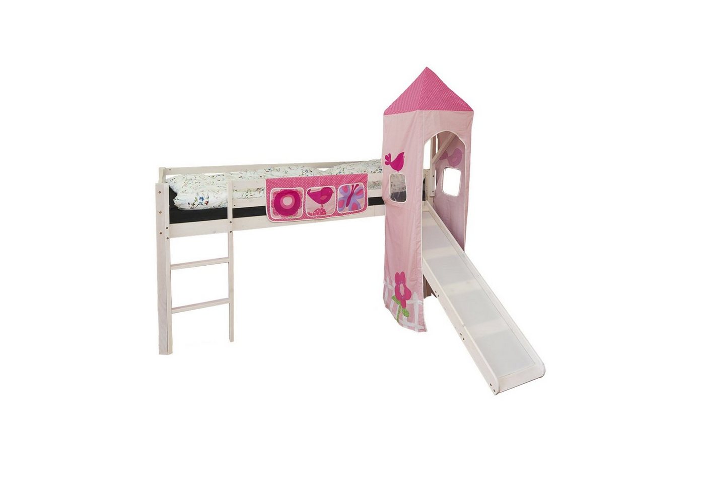 Homestyle4u Hochbett »Kinderbett Spielbett 90x200 cm Turm Rutsche Rosa« (aus Kiefernholz) von Homestyle4u