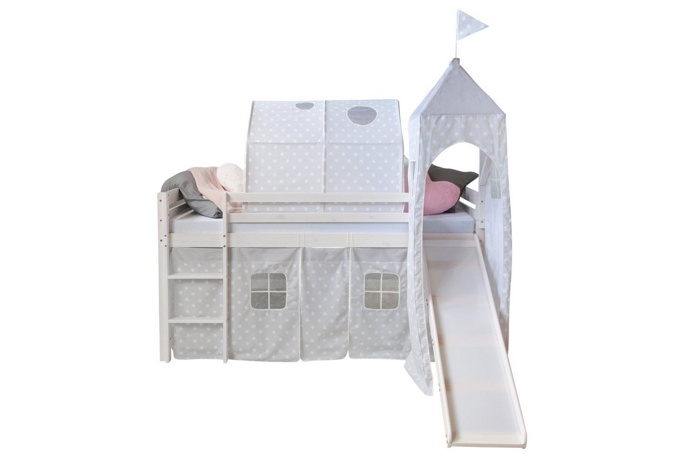 Homestyle4u Hochbett Spielbett Kinderbett Rutsche Turm Vorhang 90cm von Homestyle4u