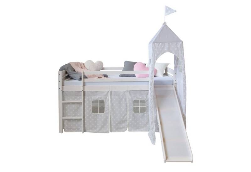 Homestyle4u Hochbett Spielbett Kinderbett Rutsche Turm Vorhang 90cm von Homestyle4u