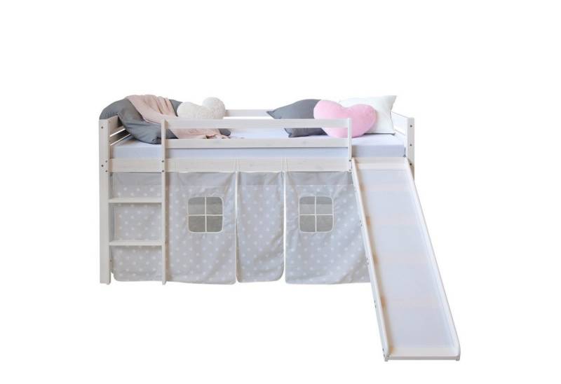 Homestyle4u Hochbett 90x200 cm Weiß mit Vorhang Sterne Grau Spielbett für 1 Kind Holz Homestyle4u Hochbett 90x200 cm Weiß mit Vorhang Sterne Grau Spielbett für 1 Kind Holz von Homestyle4u