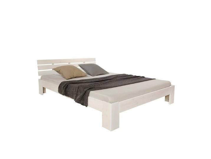 Homestyle4u Holzbett 120x200 Doppelbett Weiß Kiefer Massiv mit Kopfteil (Set, Bettgestell mit Lattenrost und Matratze), weiß von Homestyle4u