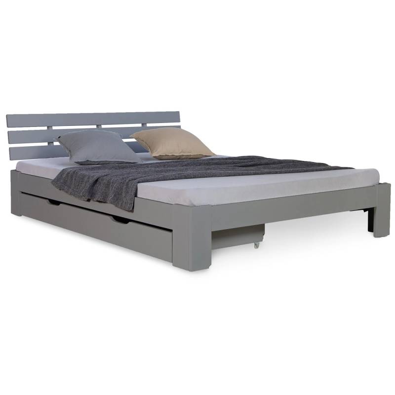 Homestyle4u Holzbett 140 x 200 cm mit Lattenrost und Bettkasten in Grau 2251 von Homestyle4u