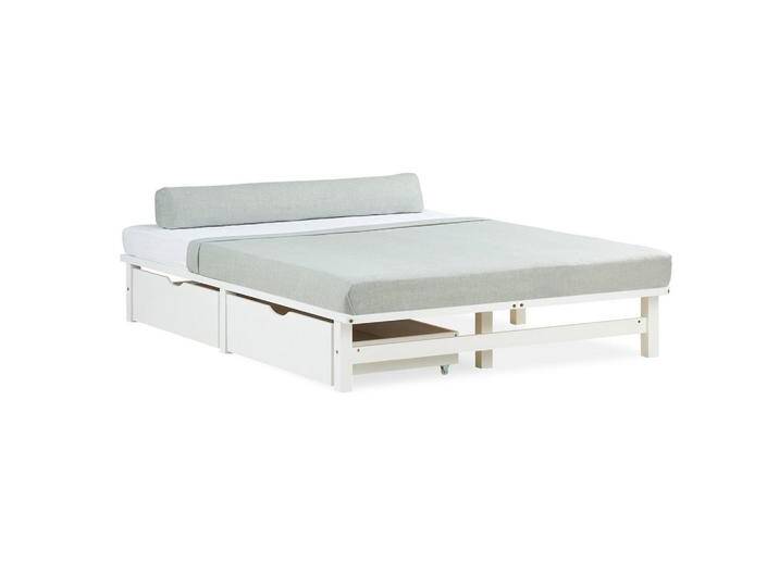 Homestyle4u Holzbett 140x200 Doppelbett inkl. Lattenrost und 2xBettkasten Bett Palettenbett (Komplettset), weiß von Homestyle4u