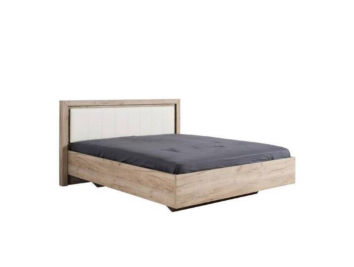 Homestyle4u Holzbett 160x200 Doppelbett Kunstleder Weiß Braun Gästebett Holz mit Kopfteil (Set, mit Lattenrost), grau von Homestyle4u