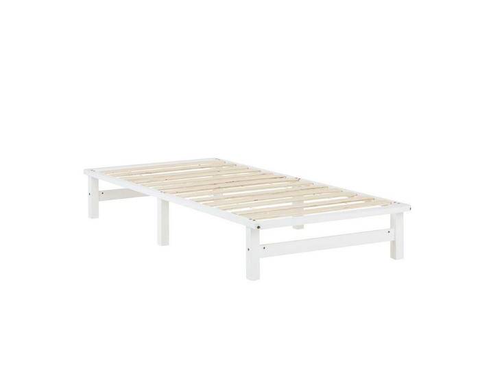 Homestyle4u Holzbett 90/100/140x200 Palettenbett Massivholzbett Futonbett Natur Weiß Grau (Set, mit Lattenrost und Matratze), Matratze mit OEKO-TEX® Standard 100, weiß, Komfortschaum von Homestyle4u