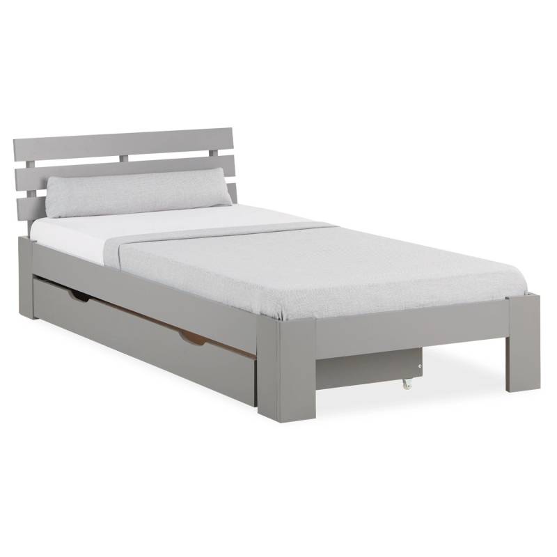 Homestyle4u Holzbett 90 x 200 cm mit Lattenrost und Bettkasten in Grau 2293 von Homestyle4u