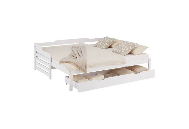 Homestyle4u Ausziehbett 90x200 Kinderbett Ausziehbett Weiß 2 Liegeflächen Gästebett 2 Personen (Komplettset), mit Stauraum (Bettkasten/Schublade), ebene Liegefläche, ausziehbar von Homestyle4u