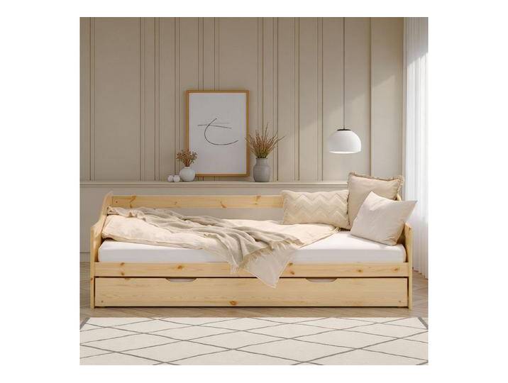 Homestyle4u Holzbett 90x200 Gästebett Ausziehbett 2 Liegeflächen Holz Funktionsbett (Set, mit Lattenrost und Matratze, ausziehbar), 2x 90x200, 2 Personen/Kinder, Stauraumbett, braun, mit 2x Lattenrost und 2x Matratze von Homestyle4u
