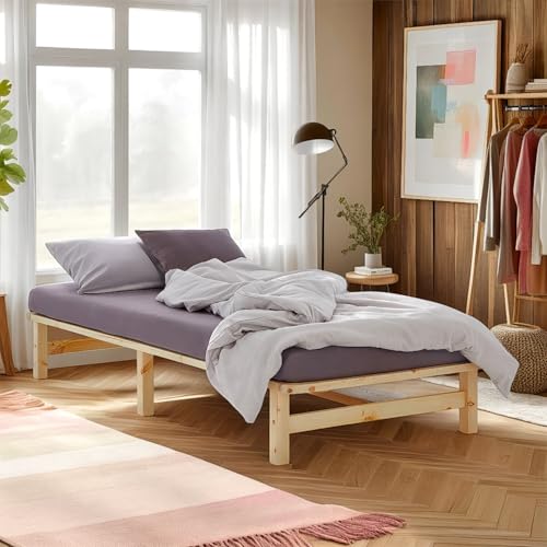 Homestyle4u Holzbett 90x200 Palettenbett mit Matratze Lattenrost Massivholzbett Bett Bettgestell Kiefer Natur Einzelbett von Homestyle4u
