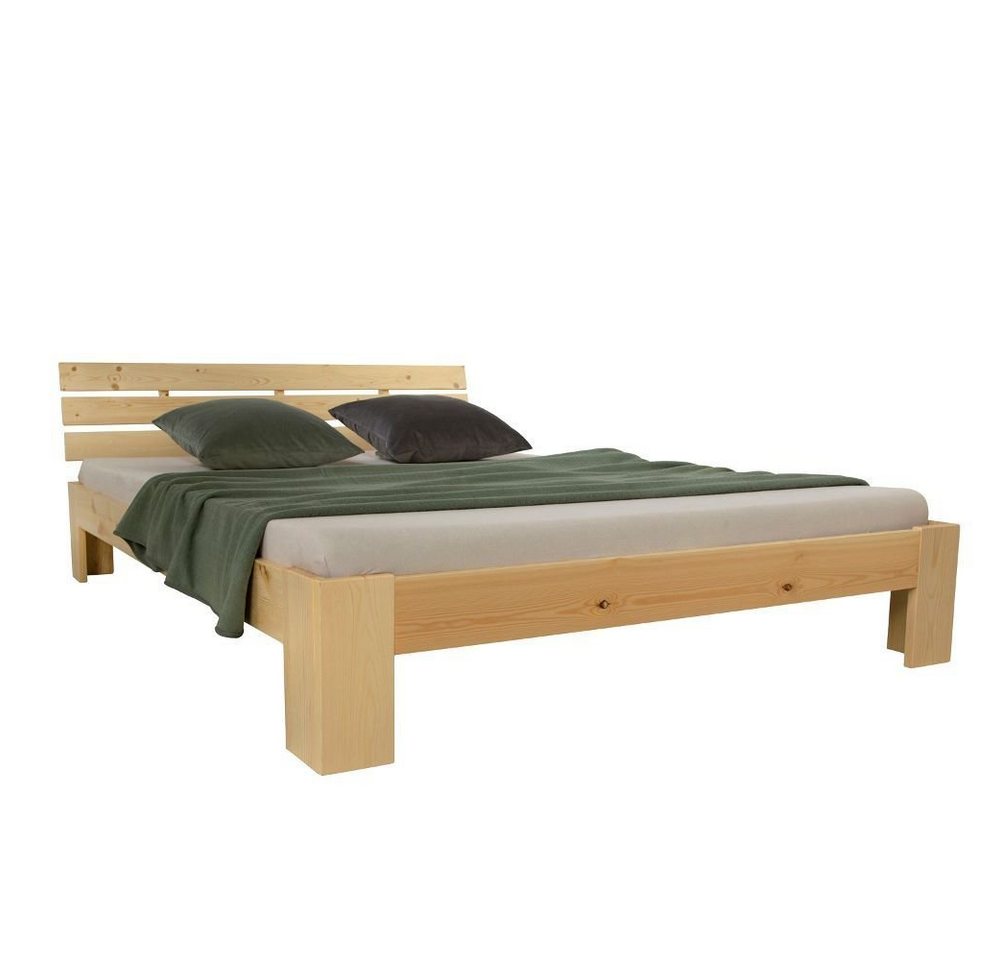 Homestyle4u Holzbett Bett Doppelbett mit Kopfteil Kiefer Massiv Bettgestell Holz Futonbett (Set, mit Lattenrost, Braun), 160x200 von Homestyle4u