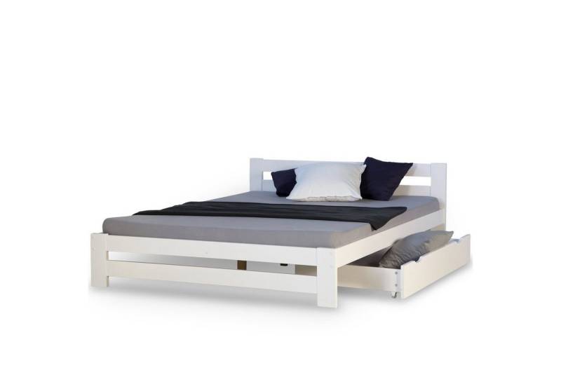 Homestyle4u Holzbett Doppelbett 140x200 Weiß Kiefer Bett Bettkasten von Homestyle4u