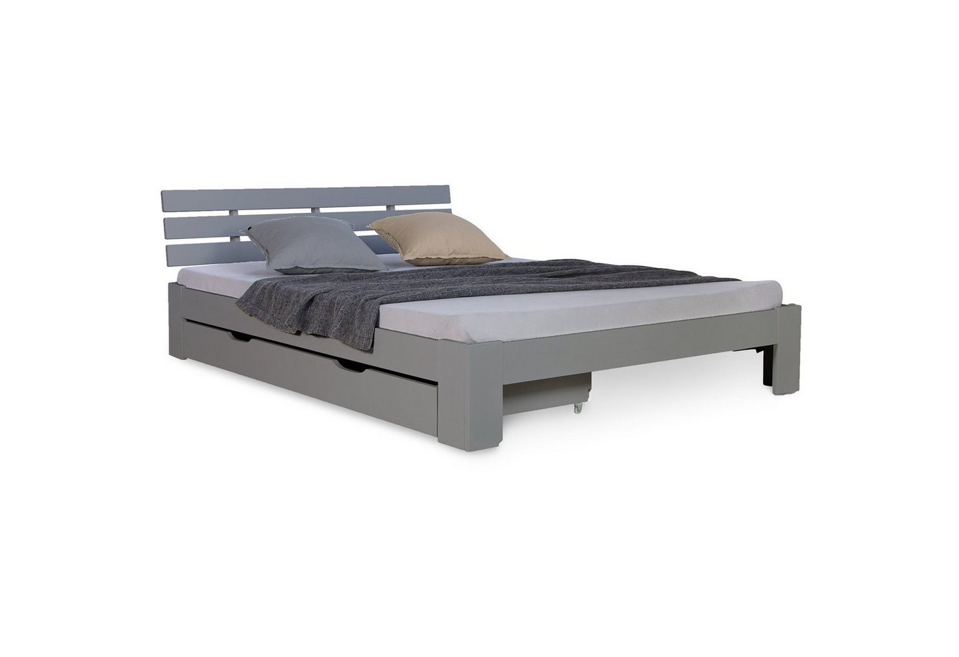 Homestyle4u Holzbett Doppelbett 140x200 cm Lattenrost Bettkasten Grau von Homestyle4u