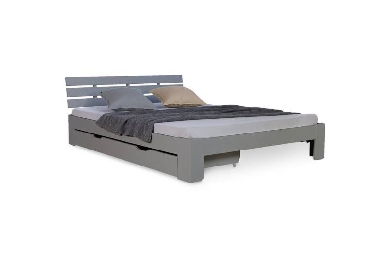 Homestyle4u Holzbett Doppelbett 140x200 cm inkl. Lattenrost und Bettkasten Grau Holz Grau von Homestyle4u