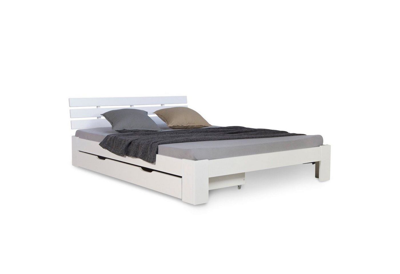 Homestyle4u Holzbett Doppelbett 140x200 cm Weiß Bettkasten Lattenrost von Homestyle4u