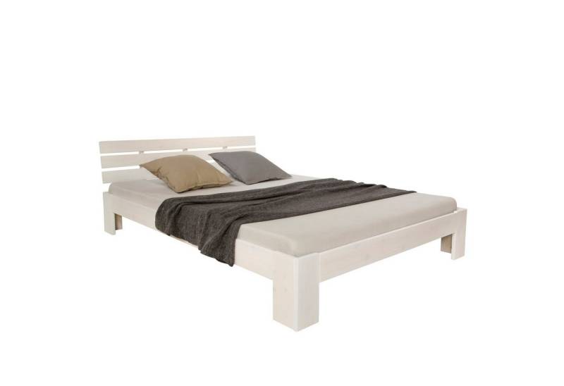 Homestyle4u Holzbett 120x200 Doppelbett Weiß Kiefer Massiv mit Kopfteil (Set, Bettgestell mit Lattenrost und Matratze, Set, Bettgestell mit Lattenrost und Matratze) von Homestyle4u