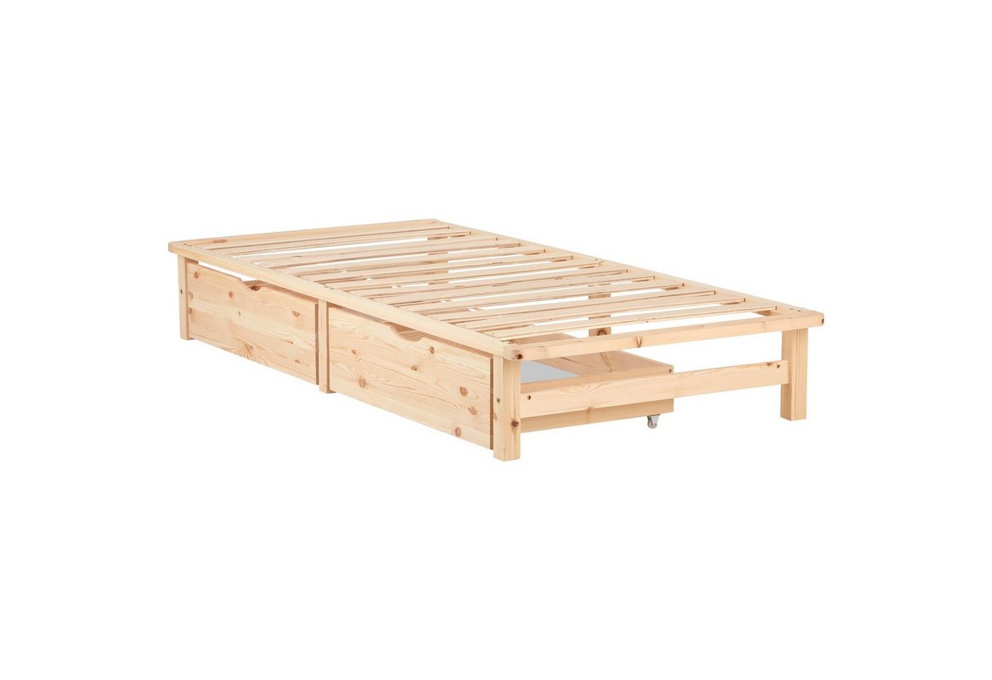 Homestyle4u Holzbett Einzebett 90x200 inkl. Lattenrost und 2xBettkasten Palettenbett Natur von Homestyle4u