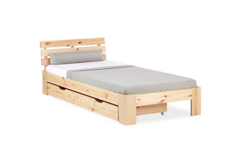 Homestyle4u Holzbett Einzelbett 90x200 mit Bettkasten Lattenrost Natur von Homestyle4u