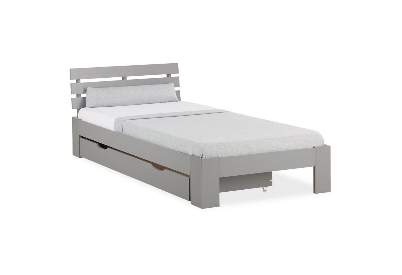 Homestyle4u Holzbett Einzelbett 90x200 mit Bettkasten Lattenrost Grau von Homestyle4u