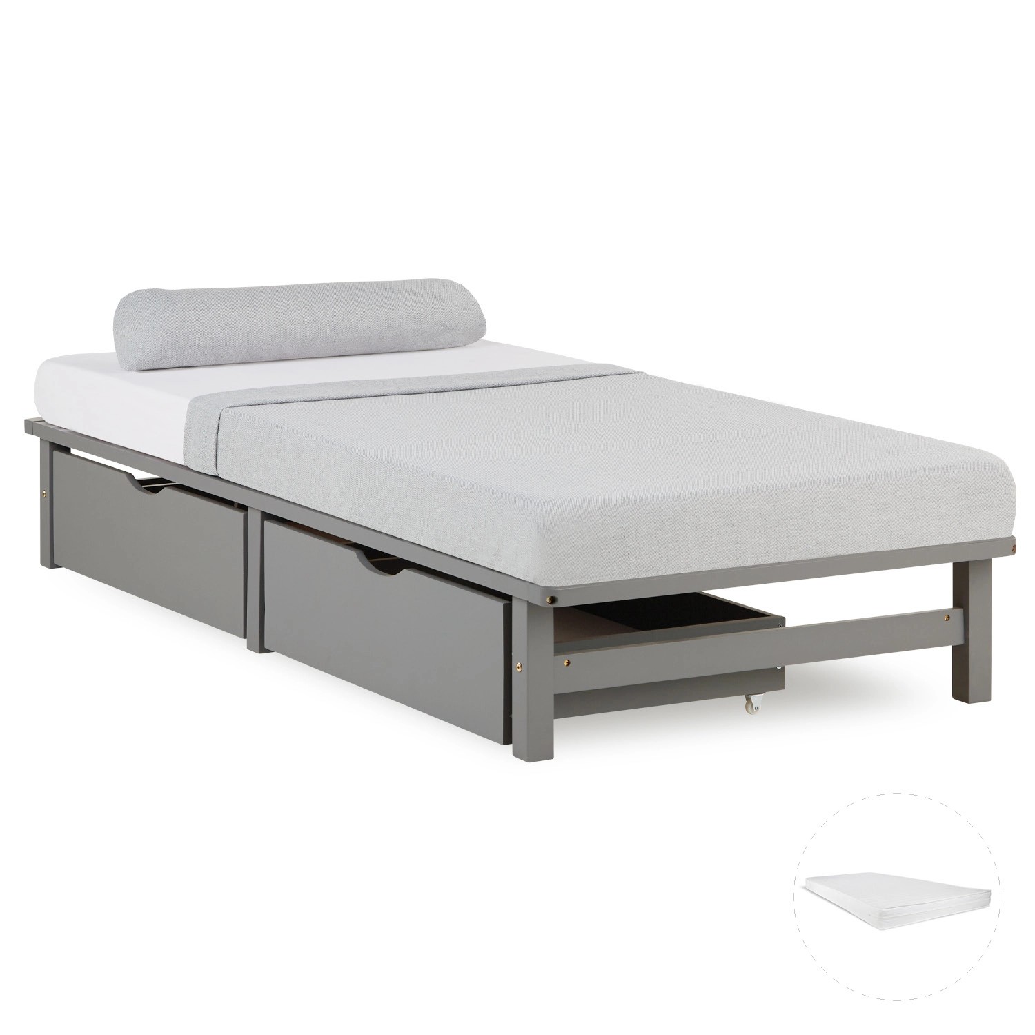 Homestyle4u Holzbett Jugendbett Palettenbett 90x200 mit Matratze 2 Bettkästen Grau 3043 Homestyle4u Holzbett Jugendbett Palettenbett 90x200 mit Matratze 2 Bettkästen Grau 3043 von Homestyle4u