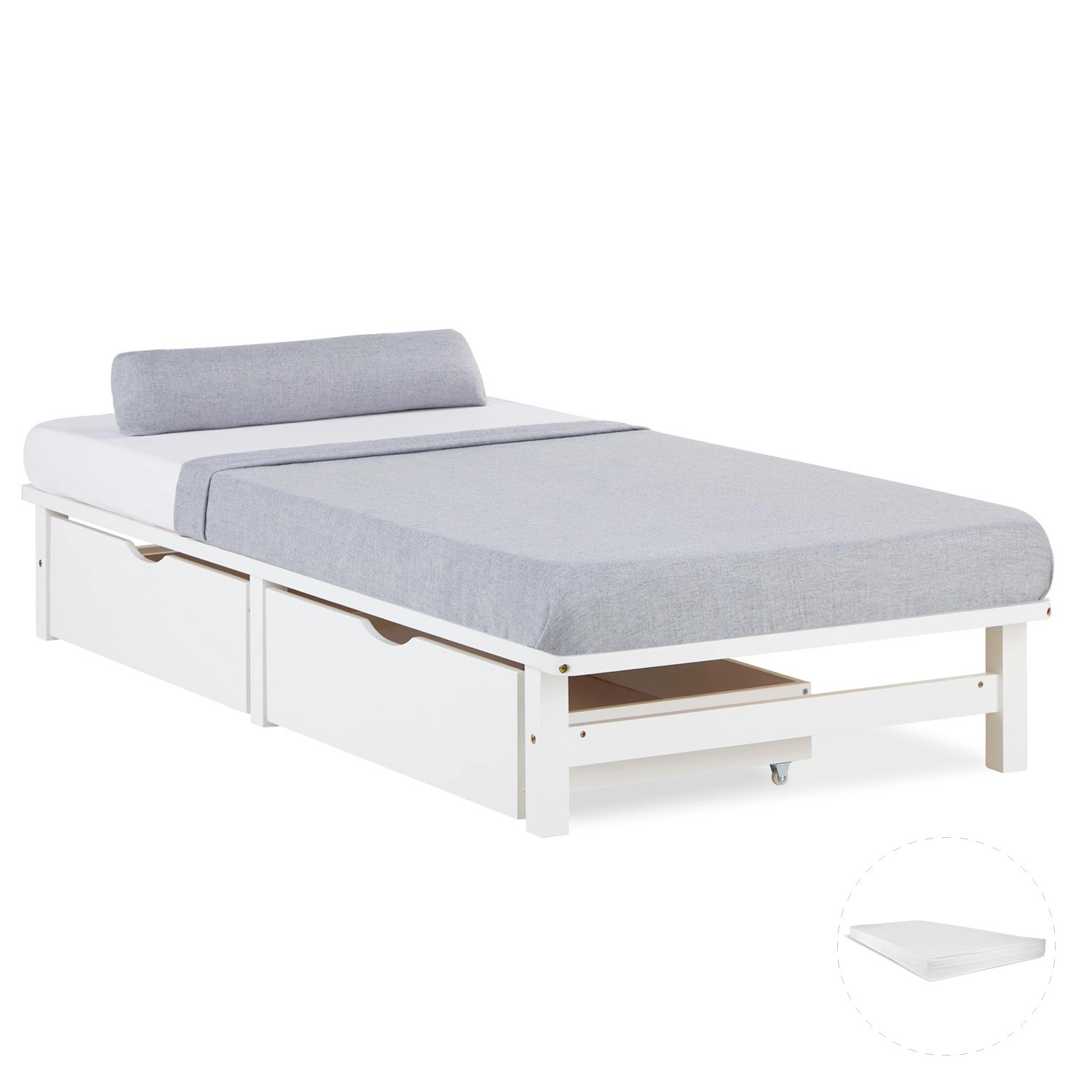 Homestyle4u Holzbett Jugendbett Palettenbett 90x200 mit Matratze 2 Bettkästen Weiß 3041 Homestyle4u Holzbett Jugendbett Palettenbett 90x200 mit Matratze 2 Bettkästen Weiß 3041 von Homestyle4u